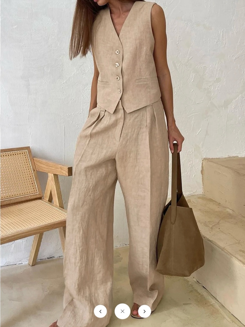Commense Cotton & Linen Pants Set - Khaki - XL